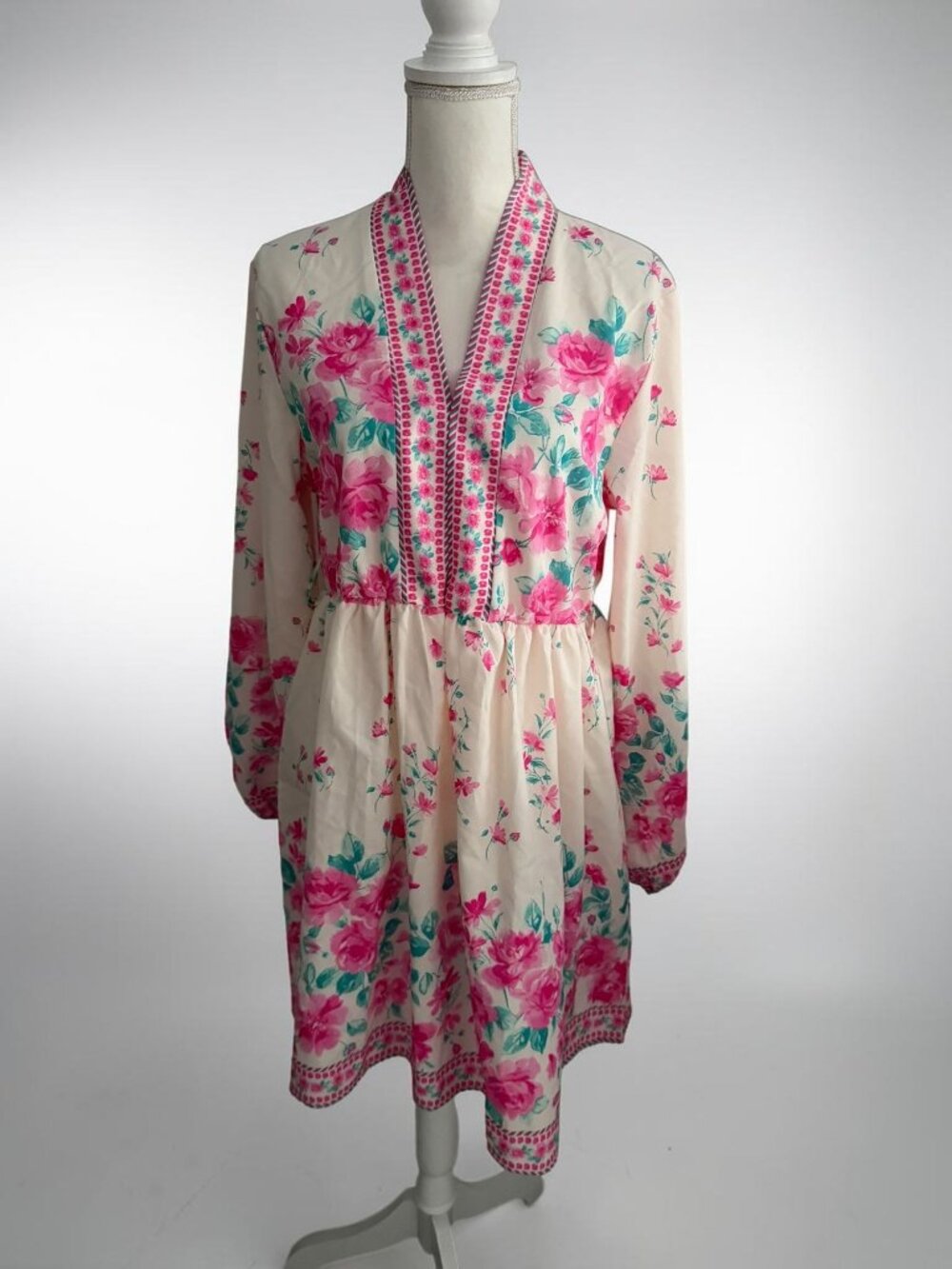 FLORAL Rose Print Long Sleeve Dress Size Large
